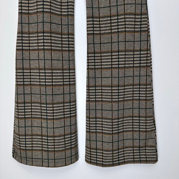 Abercrombie & Fitch High Rise Pull On Plaid Flare Pants | Black Tan | SZ S - Picture 7 of 10
